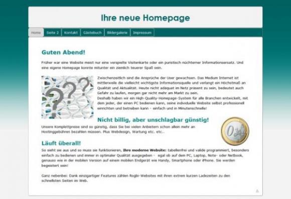 Template Harmonie Mint, Menü Mitte (Screenshot)